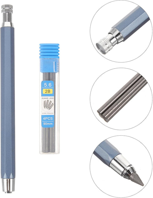 SEWACC Metal Mechanical Pencils Set, 5.6mm Retractable Writing Pencils with 4 Tubes of Refills
