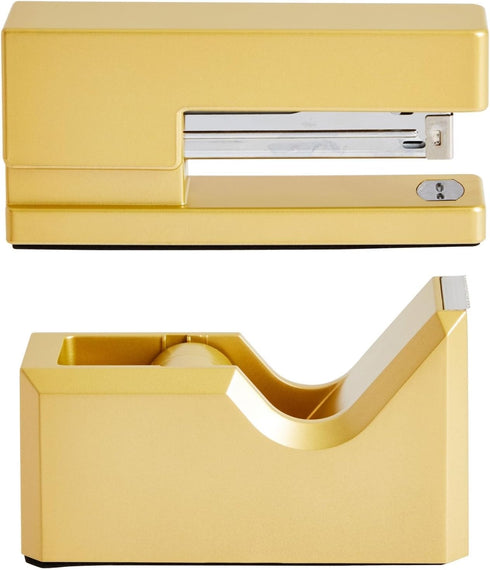 Paper Junkie 2 Piece Matte Gold Stapler and Tape Dispenser Set for Home Office Decor, Classroom Supplies, Desk