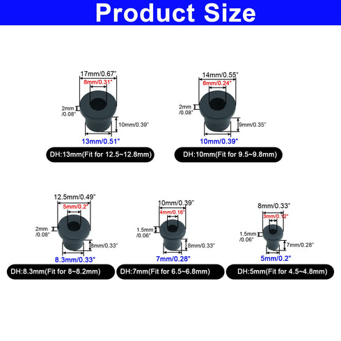 uillcuet 82PCS 5 Grommets Grommet Grommets Grommets, Sizes Silicone Rubber Kit for Wiring, Black Rubber Hole Assortment