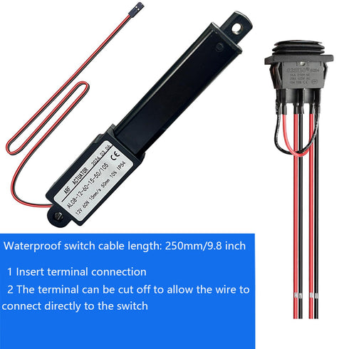 Mini 12V 2 "Stroke Electric Linear Actuator, 60N(13.4Lbs), Speed 15mm/s, Waterproof Linear Actuator with Switch and