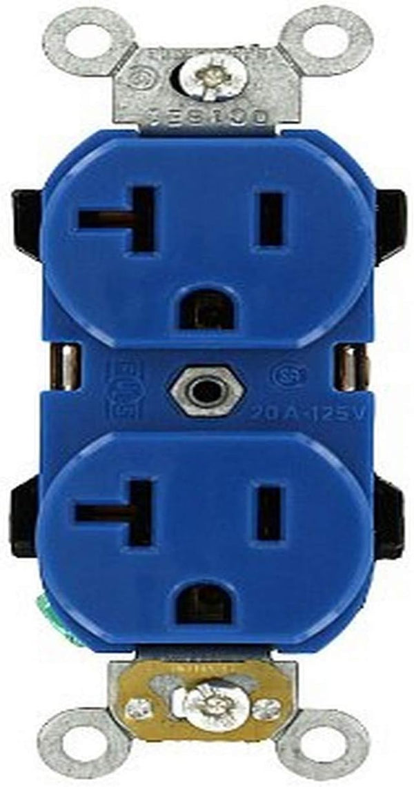 Leviton 5352-BU 20-Amp, 125 Volt, Industrial Heavy Duty Grade, Duplex Receptacle, Straight Blade, Self Grounding, Blue