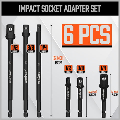 HORUSDY 6-Piece Impact Grade Power Drill Sockets Adapter Sets, Hex Shank Impact Driver Socket Adapter