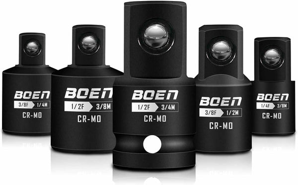BOEN 5 Piece Impact Socket Adapter Set: Standard SAE, 1/4", 3/8", 1/2" Drive Socket Adapter Set, CR-MO Steel Impact