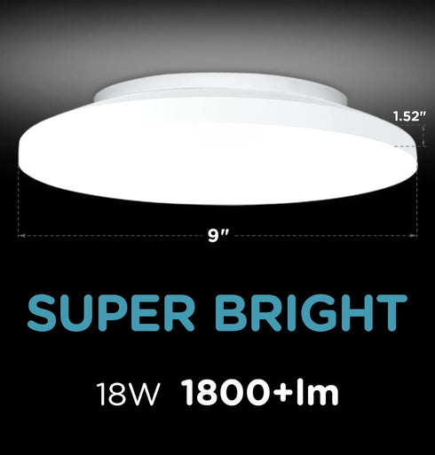 9 Inch 18W, 5 2700/3000/3500/4000/5000K, Settable 1800LM Closet Leetdud Flush Mount LED Ceiling Light Wired, CCT