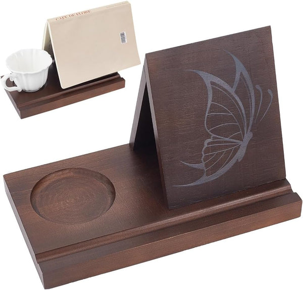 INFUNLY Wooden Triangle Book Holder with Butterfly Print Book Nook Reading Valet