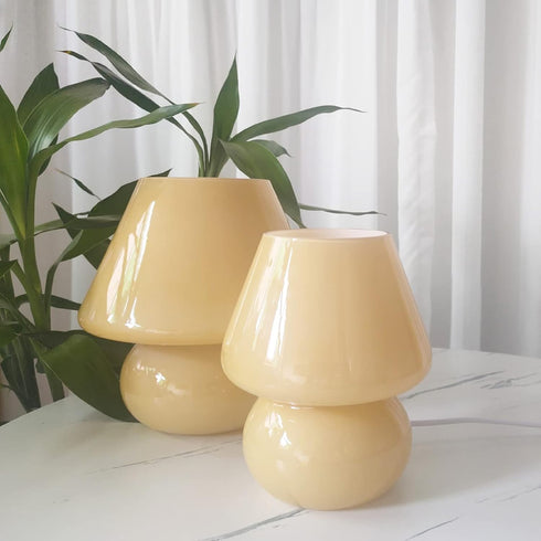 LongTN Dia5.1*H7.1 Inches) Swirl Mushroom Lamp, Translucent Glass Table Bedside Lamps Italian Style Modern Striped Desk