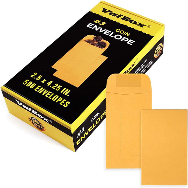 ValBox Coin Envelopes, Small Parts Envelope with Gummed Flap for Home, Garden or Office Use, Kraft Seed Envelopes 500