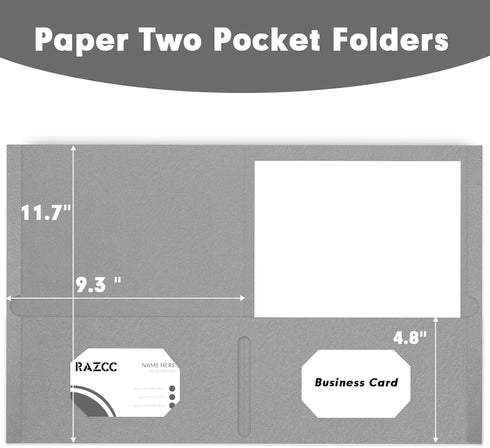 RAZCC 50 Pack Two Pocket Folders, Letter Size Paper Folders with Pockets for School Office Business, Grey