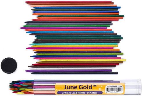June Gold 4 Pro 2.0 mm Mechanical Pencils, 36 Colored Refills, 36 2B & 36 4B Refills, 2 Sharpeners