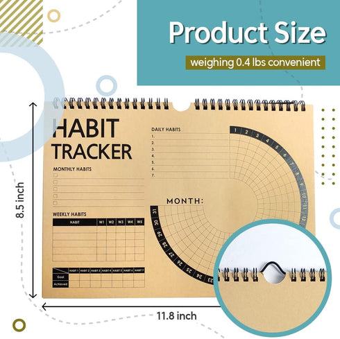Habit Tracker Journal 2021 Goal Planner, Spiral Binding Weekly Monthly Calendar & Notepad, 12+1 Month Undated