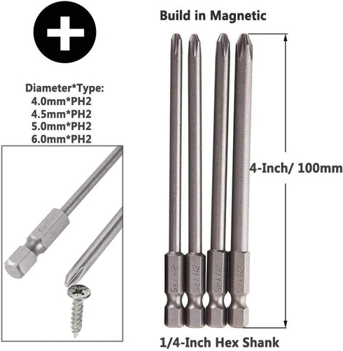 Yakamoz 16Pcs 4-in-1 Multi Long Magnetic Screwdriver Bit Set with 1/4" Hex Shank Power Tools Kit