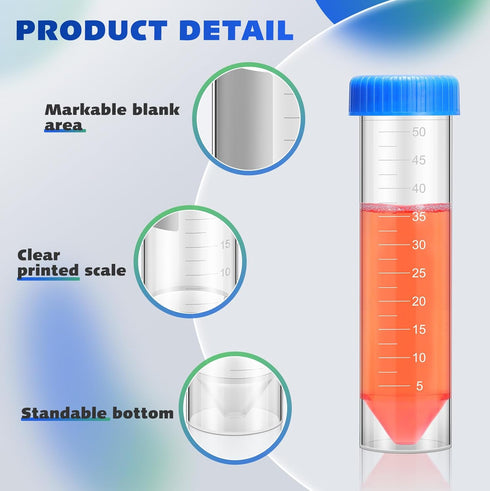Xuhal 100 Counts 50ml Centrifuge Tubes, Self Standing Plastic Test Tubes with Screw Cap for Science Experiments