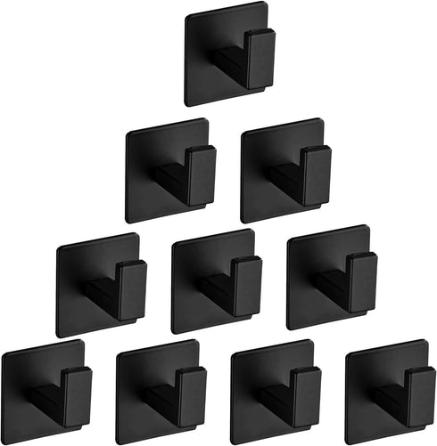 Bath Towel Hook, 10 Pack Self Adhesive Square Coat Hooks, Heavy Duty Wall Hooks for Bathroom Bedroom Kitchen