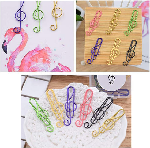 Music Paper Clips, 6 Colors, 100 Pcs Cute Funny Creative Music Coloured Plastic Alloy Office Stationery for Document