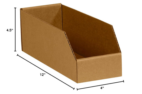 BOX USA Open Top Bin Boxes BBINMT412K - 4" x 12" x 4 1/2", Kraft (Pack of 50)