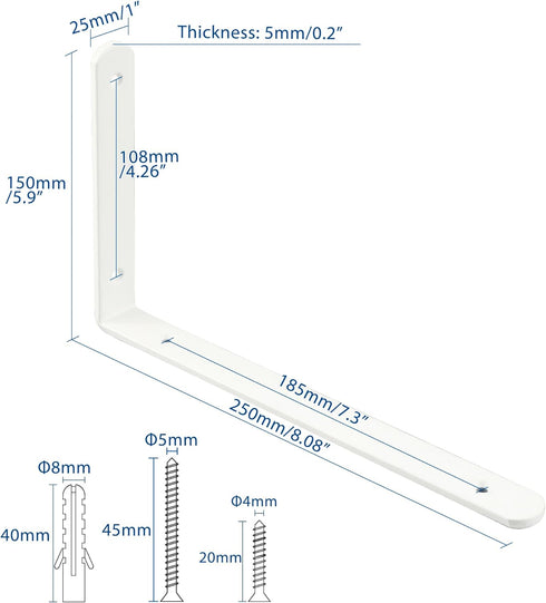 Mooche 4Pack 8.08*5.9 Inch) Floating Shelf Brackets, Heavy Duty Metal L Brackets Wall Mounted Corner Brace Angle