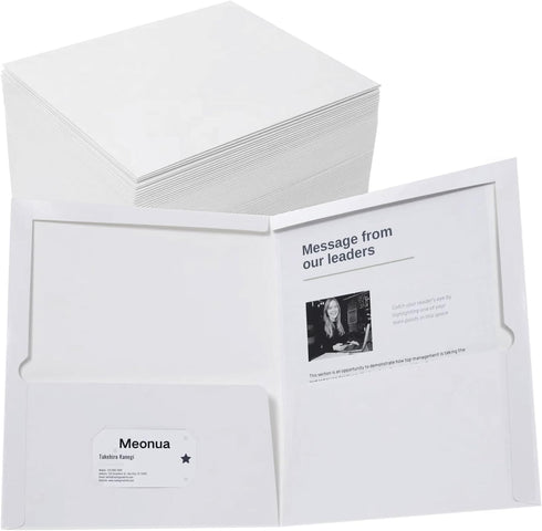 Two-Pocket Folders, White Glossy Laminated Paper, Letter Size, Holds 100 Sheets, Box of 50
