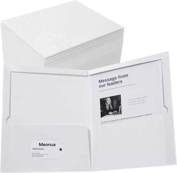 Two-Pocket Folders, White Glossy Laminated Paper, Letter Size, Holds 100 Sheets, Box of 50