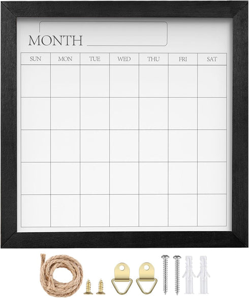Umtiit Monthly Calendar Dry Erase Whiteboard, 11.8 x 11.8 inch Black Wood Frame for Planning and Scheduling