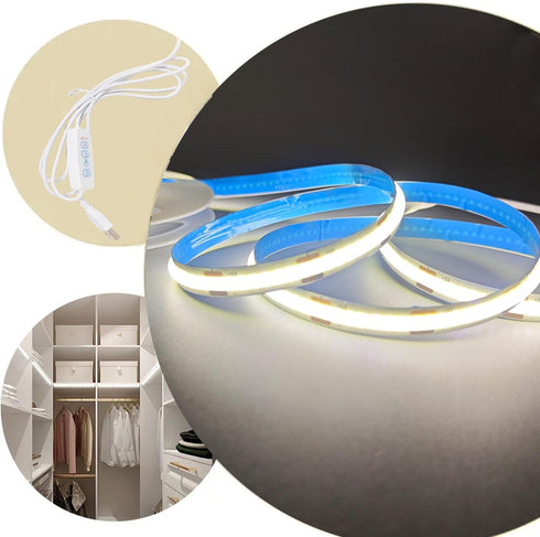 2 Pack 5V (3.28FTx2) ZSLAIFU White USB Light Strip COB Flexible Strip Light LED Backlight for Bedroom Cabinet Vanity