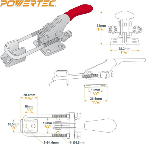 POWERTEC 1PK Toggle Clamp, 400 lbs Capacity, 323 Adjustable U Bolt Latch for Woodworking & Tool Box