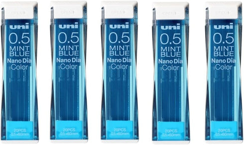 Uni NanoDia Color Mechanical Pencil Leads 0.5mm Mint Blue, 5 Pack/total 100 Leads Value Set