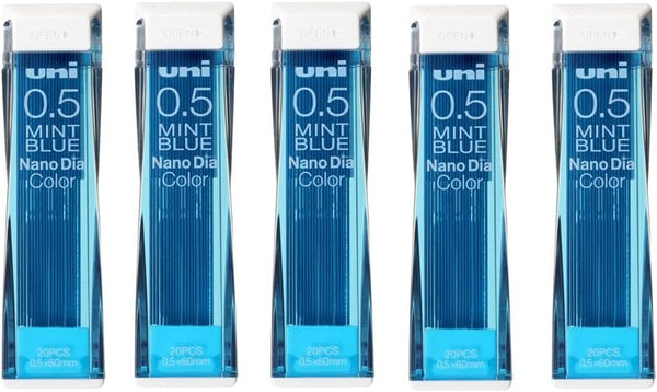 Uni NanoDia Color Mechanical Pencil Leads 0.5mm Mint Blue, 5 Pack/total 100 Leads Value Set