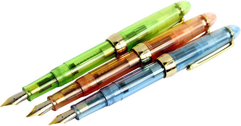 Gullor Jinhao 992 Plastic Fountain Pen, Transparent, 6 Colors, 6PCS with Golden Clip