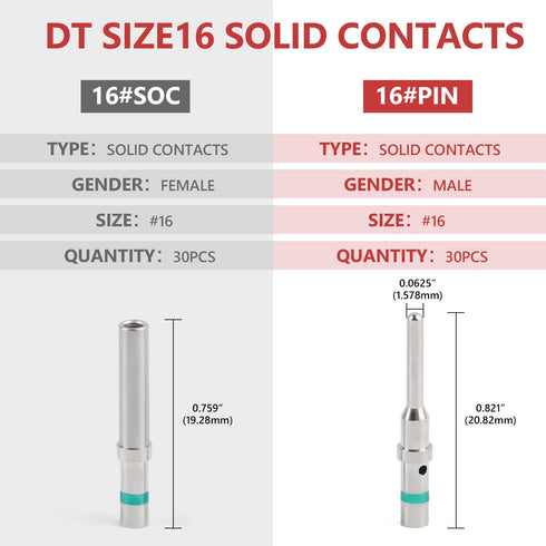 Newdeli 30 Pairs Deutsch DT Connectors Size 16 Solid Contacts, 0460-215-16141 Male Pins / 0462-209-16141 Female Sockets, 14-20 AWG Wire Gauge Solid Contacts Terminal Kit