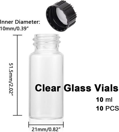 0.3 Oz Clear Glass Vials with Screwcap Empty Bottles for Liquid Sample Pack of 10