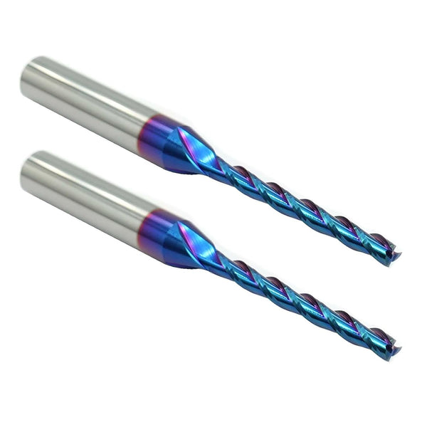 2 PCS CNC Router Bit 3 Flutes 1/8 inch Cutting Dia, 1/4 inch Shank, Extra Long Spiral Solid Carbide End Mill