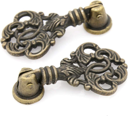 4 PCs Vintage Pendant Pull Handles - Antique Brass Drop Pulls for Cabinet Dresser Wardrobe, 2-13/64" Height