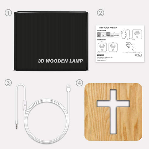 3D Lampeez Jesus Cross Wooden Lamp Novelty Night Light Illusion lamp for Kids, Kids Decoration Lamp USB Power Bedroom