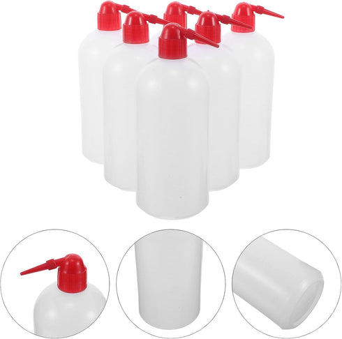 6pcs 1000ml SHERCHPRY Laboratory Narrow Mouth Wash Bottles with Crimson Lids, Plastic Chemistry Squeeze Bottles