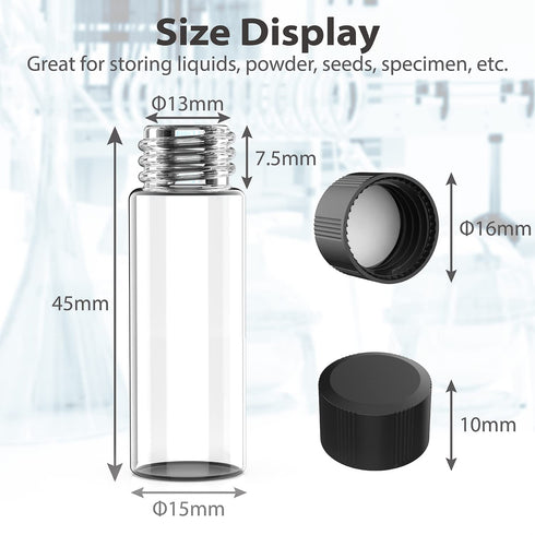 FOUR E'S SCIENTIFIC 100 Pack 4ml Clear Glass Sample Vials with Black PP Screw Caps, Liquid Storage Bottles for Lab,