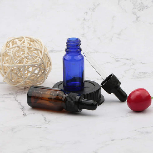 20-Pack 10 ml Glass Dropper Bottle Set, Amber and Blue Glass Bottles with Dropper