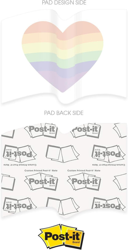 Gay Pride Flag Sticky Note Assortment | 4" x 3" Repositionable LGBTQ Love Notes | Set of 3 Rainbow Heart Flag Pads