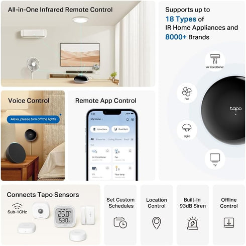 Tapo 18+ 8,000+ H110 Smart IR & IoT Hub with Chime - Universal Remote for TVs, ACS, & Device Types, Matter-Certified