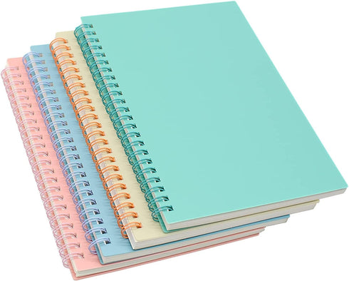 Yansanido Spiral Notebook, 4 Pcs A5 Thick Plastic Hardcover, 80 Sheets - 160 Pages Journals for Study and Notes (Light