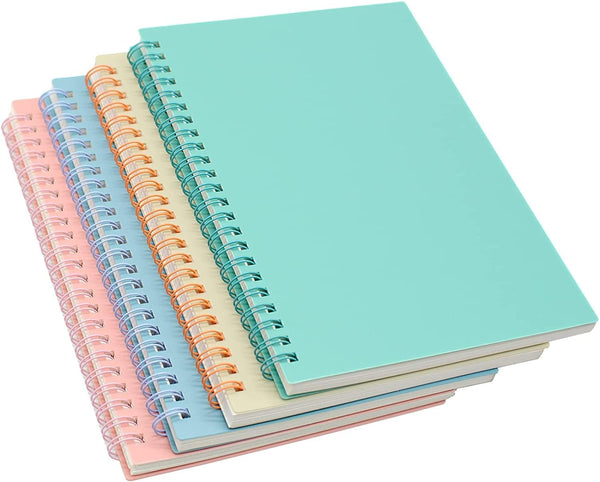 Yansanido Spiral Notebook, 4 Pcs A5 Thick Plastic Hardcover, 80 Sheets - 160 Pages Journals for Study and Notes (Light