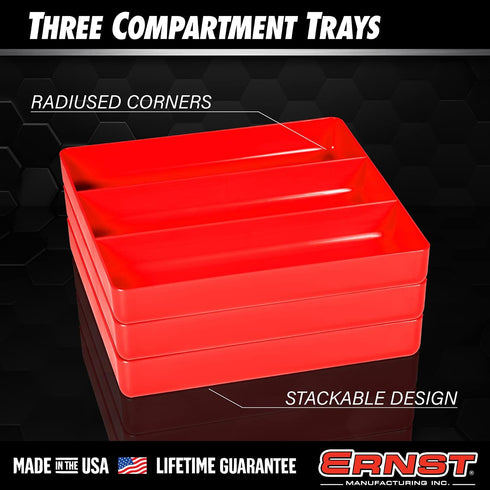 Ernst Manufacturing Toolbox Tray: Stackable Garage Organizer Tray in Green with 3 Compartments - Ideal for Trades, Mechanics, Electricians, Plumbers, Household Use, Hobbies, and More - Heavy Duty by Ernst Manufacturing