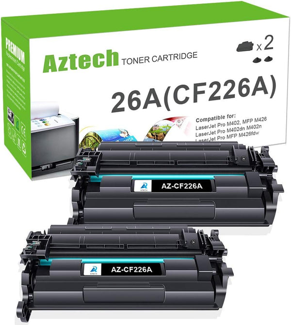 Aztech 26A CF226A Toner Cartridge 2 Pack - Compatible Replacement for HP Pro M402 Series Printer Ink