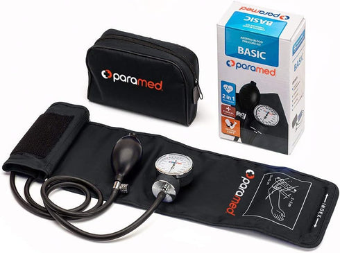 PARAMED Aneroid Sphygmomanometer, Manual Blood Pressure Cuff with Universal Cuff 8.7-16.5", Black, Carrying Case