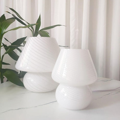 LongTN Dia5.1*H7.1 Inches) Swirl Mushroom Lamp, Translucent Glass Table Bedside Lamps Italian Style Modern Striped Desk