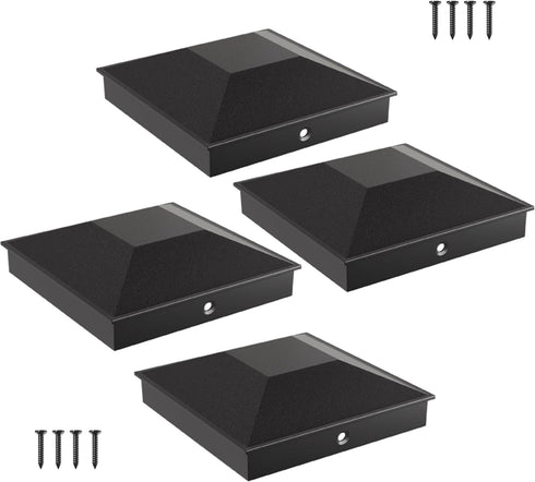 6X6 Post Caps for 5.5inx5.5in Wood Fence Post, Durable PP Plastic Cover with Mounting Screws, 4 Pcs, Black
