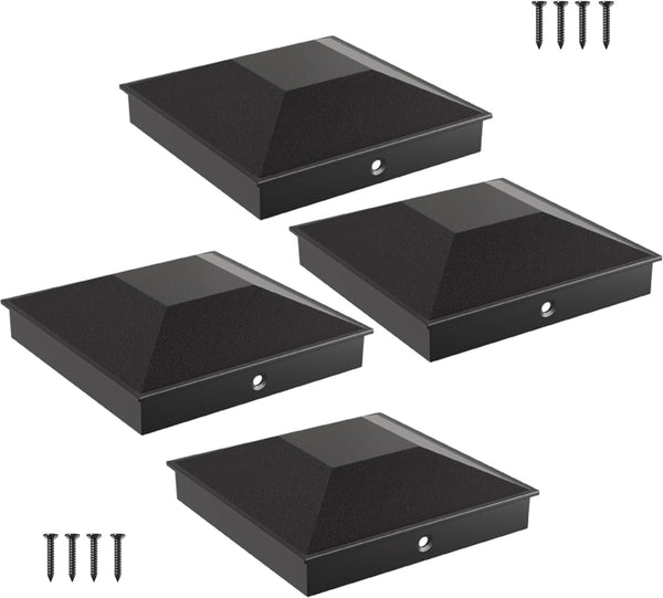 6X6 Post Caps for 5.5inx5.5in Wood Fence Post, Durable PP Plastic Cover with Mounting Screws, 4 Pcs, Black