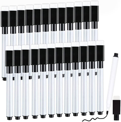 RETON 25 Pcs Black Magnetic Dry Wipe White Board Markers with Eraser Cap - 4.5 in Mini Fine Tip