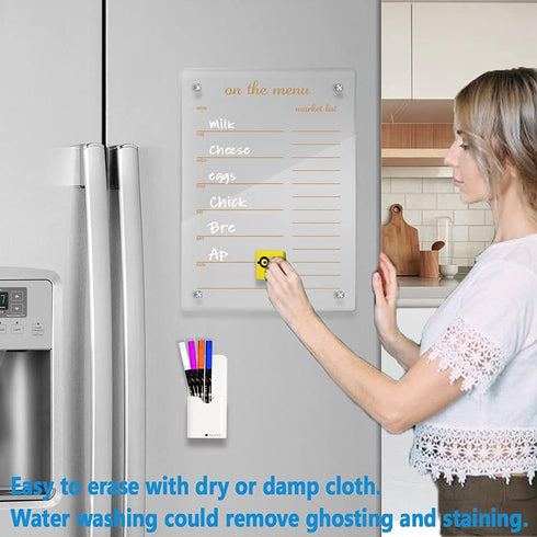Magnetic Dry Erase Board Menu, Clear Acrylic Whiteboard Menu 17"x12" with 4 Dry Erase Markers