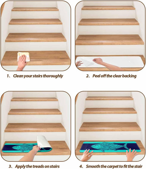 BOHOOSKYLAR Summer 4 8"x30" Tuna Stair Treads Beach Indoor Non Slip Peel and Stick Stair Treads for Wooden Steps PCS