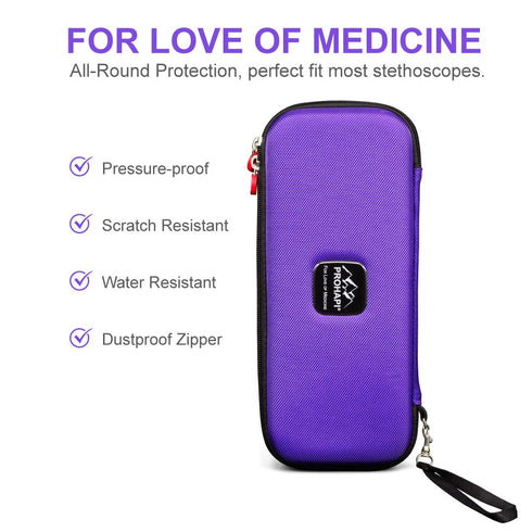 Hard Stethoscope Case with ID Slot, Large Carrying Case Compatible with 3M Littmann/ADC/Omron/MDF (Purple)